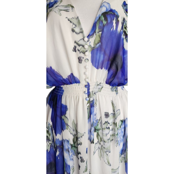 Taylor Plus 20W Floral Chiffon Midi Dress Blue Purple Sheer Overlay Smocked - Picture 9 of 16